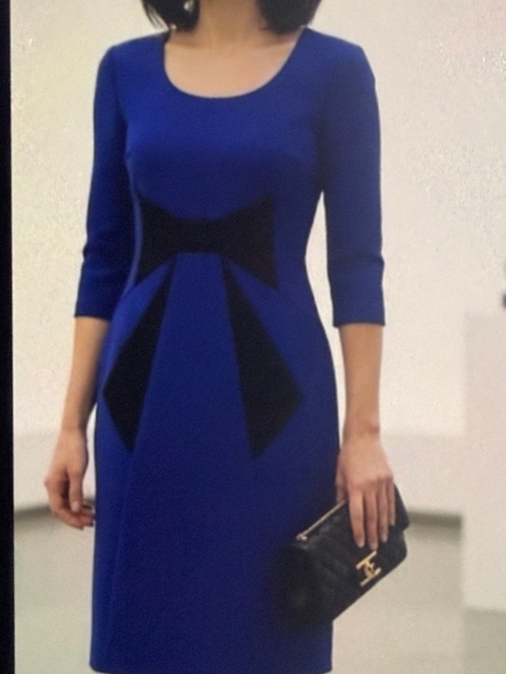 Moschino Cobalt Blue Midi Dress with Black Bow Detail